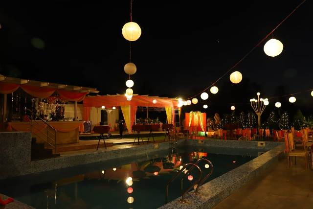 swimming pool party night view